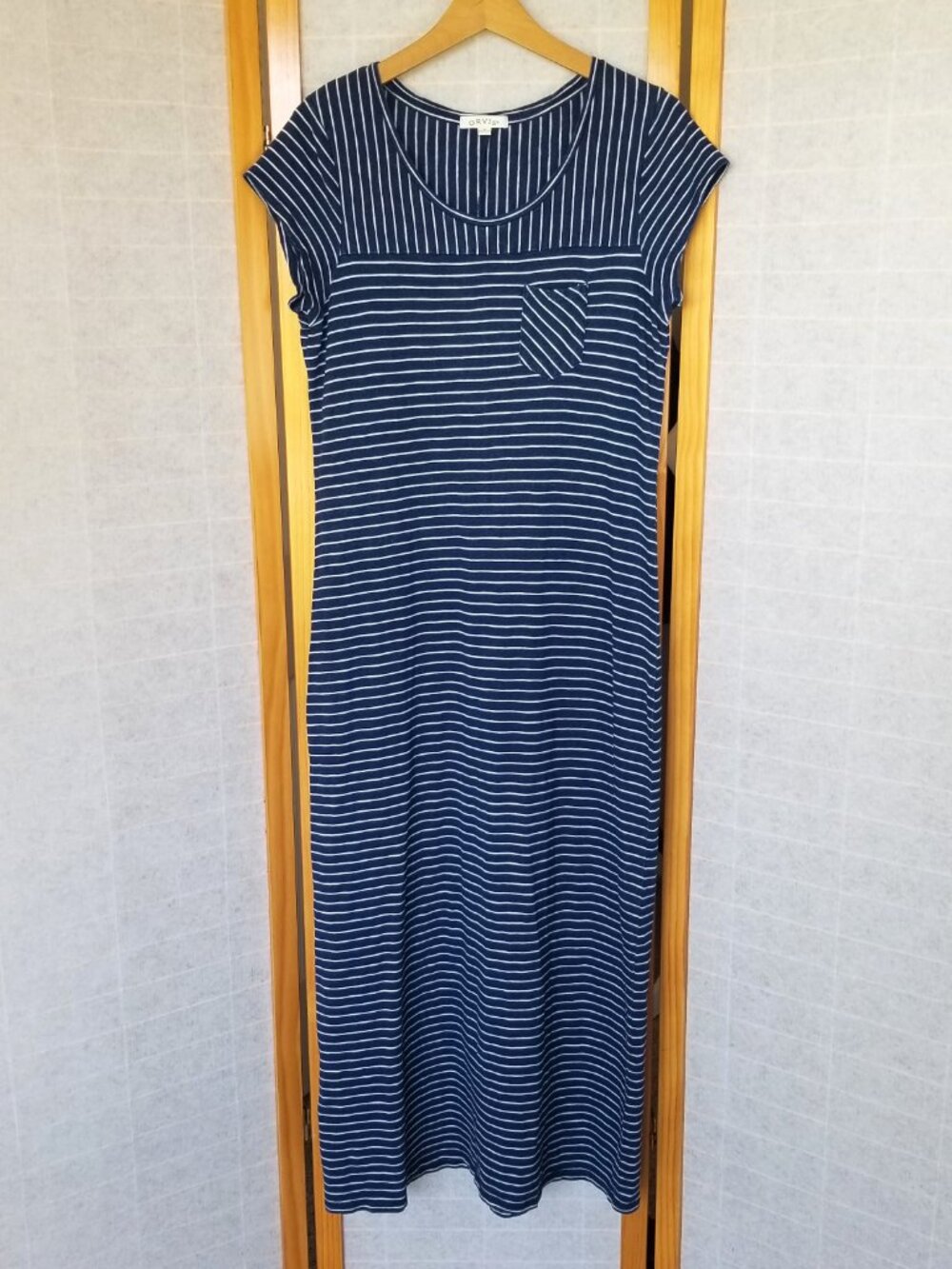 Orvis Striped Indigo Maxi Dress T-Shirt 100% Cotton Size Medium